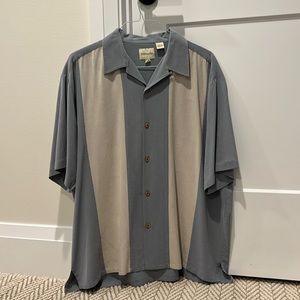 Casual subtle silk shirt. Palm tree inlay in the cream color. XXL